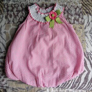 Rare Edition Girls pink and white bubble romper 12M